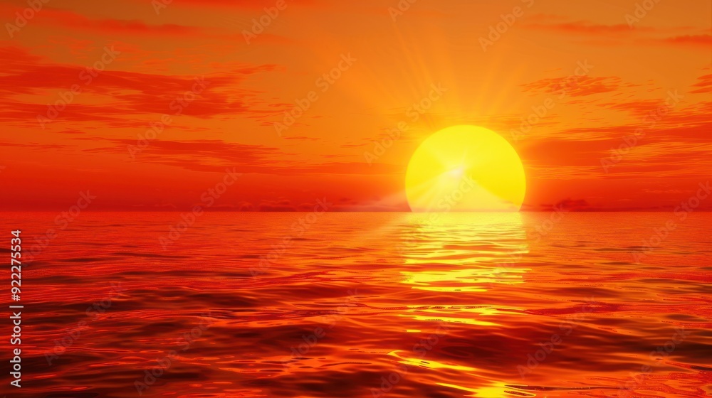 Obraz premium Fiery Sunset Over the Ocean