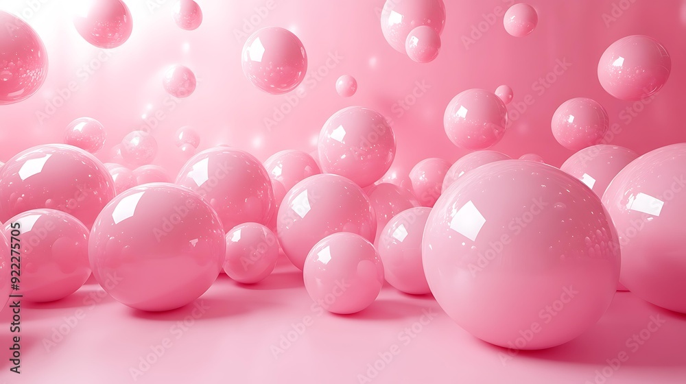 Glossy, pink spheres floating in a bright, whimsical environment perfect for promoting beauty products, feminine-themed designs, or playful branding visuals, Glossy, pink spheres floating in a bright, whimsical environment perfect for promoting beauty products, feminine-themed designs, or playful branding visuals,