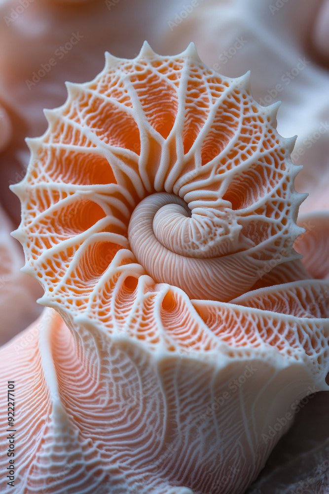 A golden ratio spiral, symbolizing harmony in nature, set against a pastel coral background, A golden ratio spiral, symbolizing harmony in nature, set against a pastel coral background,