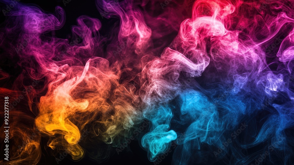 Vibrant, multicolored 3D smoke, creating abstract designs on a black backdrop Vibrant, multicolored 3D smoke, creating abstract designs on a black backdrop