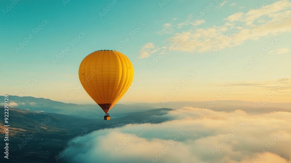 Hot Air Balloon Flying Over Clouds Hot Air Balloon Flying Over Clouds