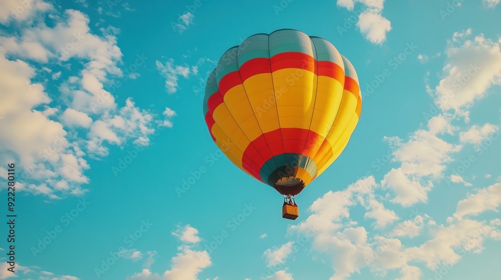 Fototapeta premium Hot Air Balloon Soaring Through a Blue Sky