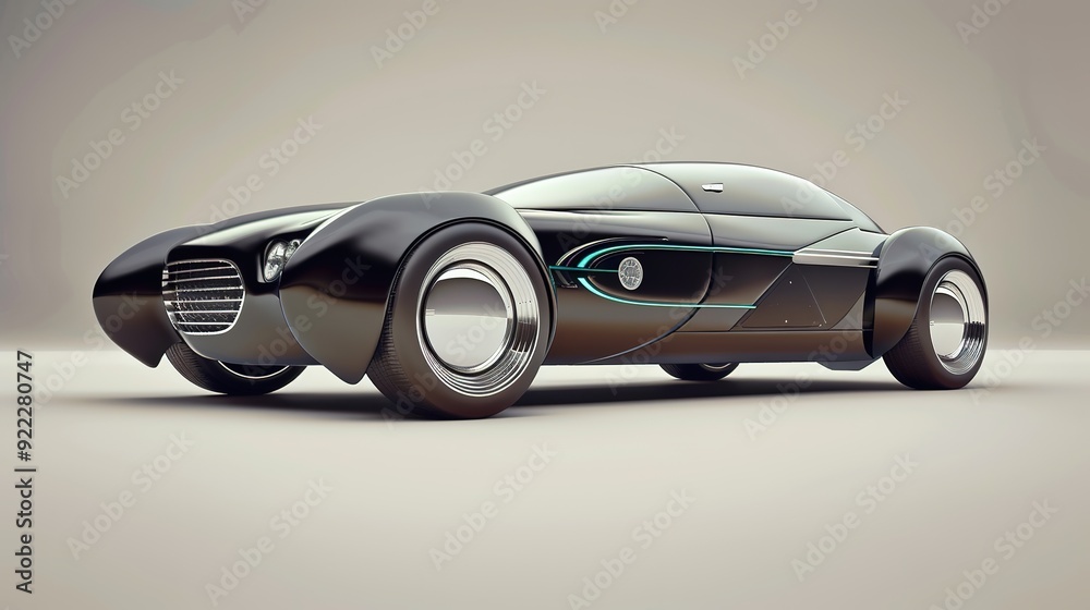 Futuristic black sports car with chrome wheels. Futuristic black sports car with chrome wheels.