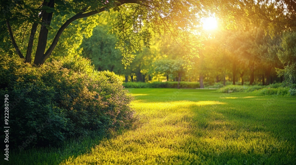 Golden Sunlight Illuminates the Lush Green Park Golden Sunlight Illuminates the Lush Green Park