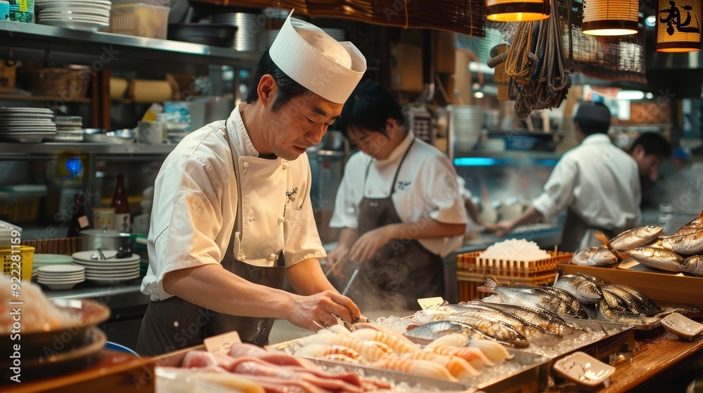 Busy Tokyo Fish Market - Chefs Selecting Fresh Catches of the Day Busy Tokyo Fish Market - Chefs Selecting Fresh Catches of the Day