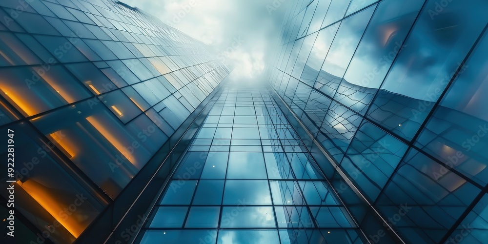 A city skyline with tall buildings and a cloudy sky A city skyline with tall buildings and a cloudy sky