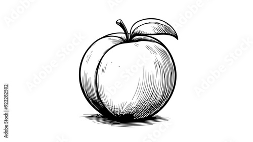 juicy peach with a leaf line art vector