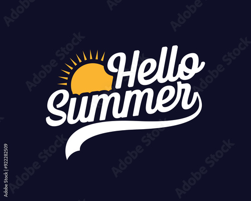 Hello summer hand lettering logo