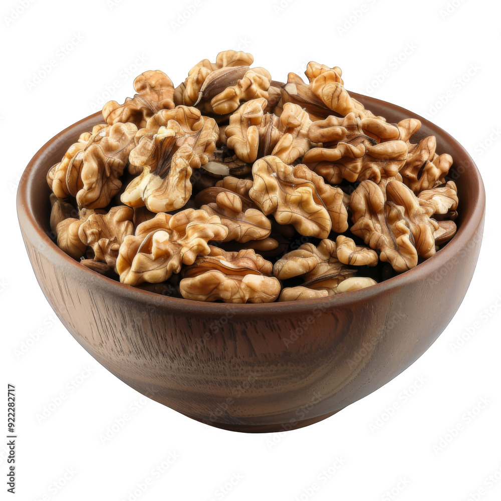 A Wooden Bowl Filled with Shelled Walnuts A Wooden Bowl Filled with Shelled Walnuts