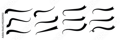Set of Swoosh vector. Hand drawn swoosh elements, and swoop underline typography tails shape in flat styles. Set of ribbons. Design concept element collection in eps 10.