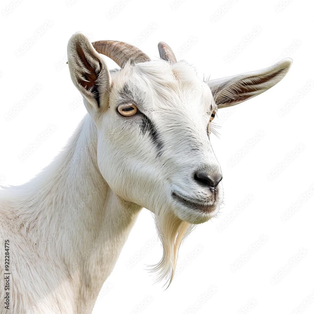 Isolated White Goat with Unique Facial Markings and Horns. Isolated White Goat with Unique Facial Markings and Horns.