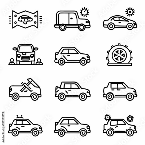 Automobile and Vehicle icons Silhouette Black Vector