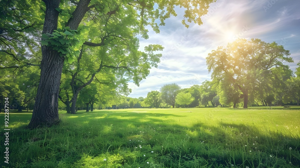 On a sunny day, football on the grassland, fresh air, and a gorgeous natural scene of a meadow with green trees On a sunny day, football on the grassland, fresh air, and a gorgeous natural scene of a meadow with green trees