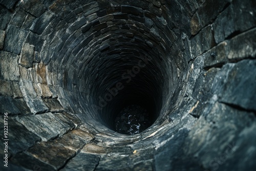 A captivating and mesmerizing view down a deep, stonelined well, evoking a sense of mystery and exploration