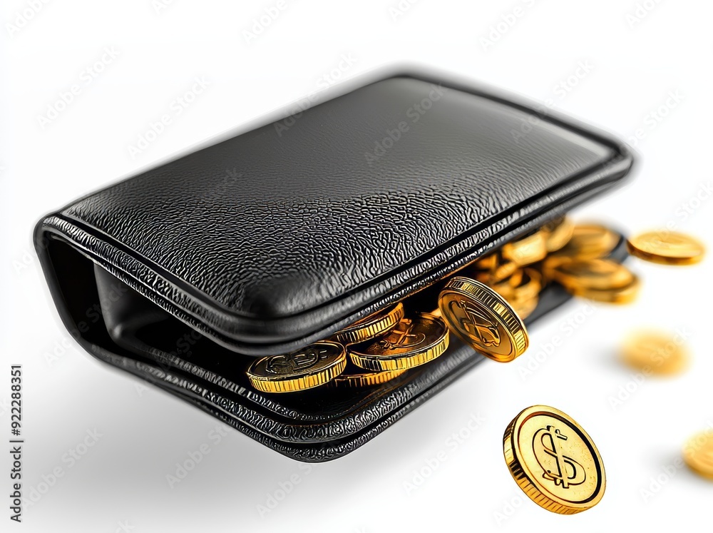 Golden coins adorn a moneybag isolated on a transparent background. Golden coins adorn a moneybag isolated on a transparent background.