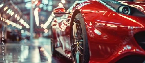 Red Sports Car in a Factory