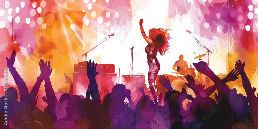 A performer energizes the crowd with spirited music at a lively nighttime concert A performer energizes the crowd with spirited music at a lively nighttime concert