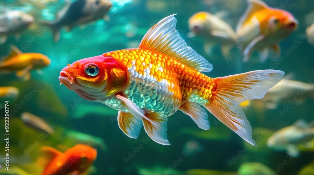 Golden Fish with Orange Fins in Aquarium Golden Fish with Orange Fins in Aquarium