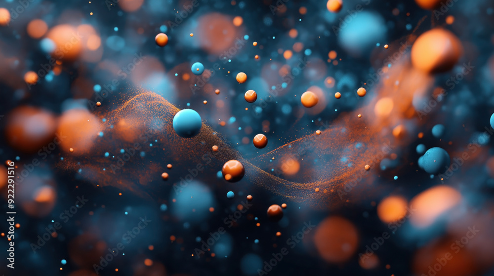 Abstract image featuring floating blue and orange spheres with a dark ...