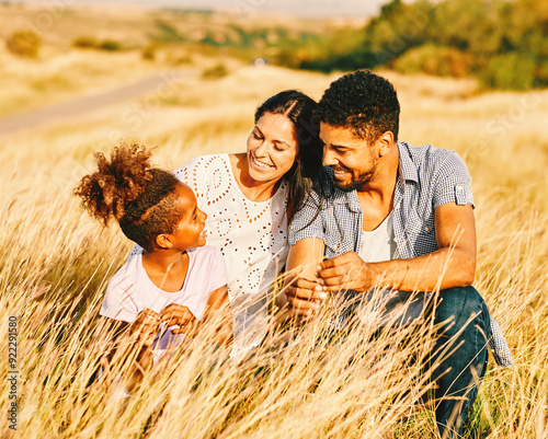 child daughter family happy mother father healthy carefree fun together girl cheerful field outdoor natur summer portrait photo