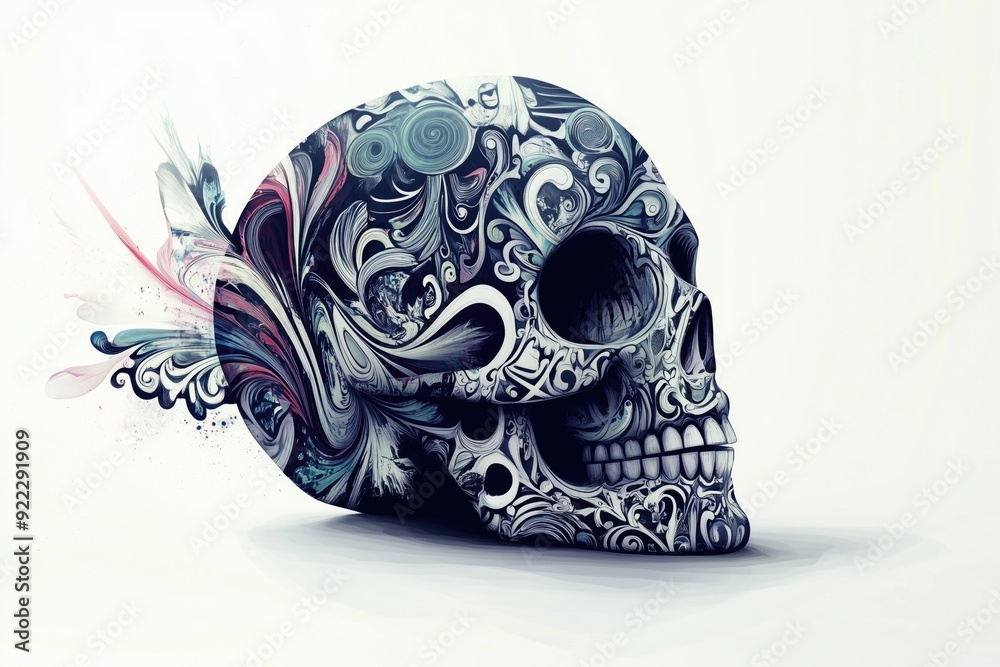 Artistic Skull with Intricate Abstract Swirls and Patterns in a Vibrant and Detailed Design Artistic Skull with Intricate Abstract Swirls and Patterns in a Vibrant and Detailed Design
