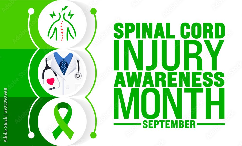 National Spinal Cord Injury Awareness Month is observed every year in September. Holiday concept. Template for background, banner, card, poster, placard, design template with unique shapes National Spinal Cord Injury Awareness Month is observed every year in September. Holiday concept. Template for background, banner, card, poster, placard, design template with unique shapes