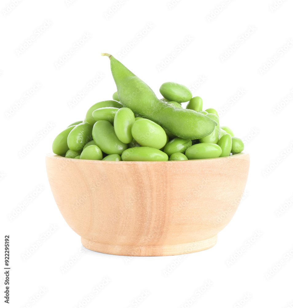 Raw green edamame soybeans and pod isolated on white Raw green edamame soybeans and pod isolated on white