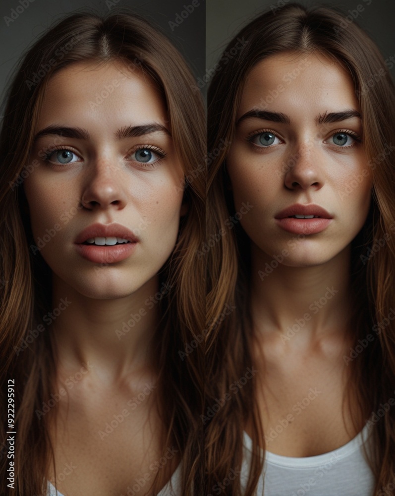 portrait of two women 
with blue eyes and brown hair