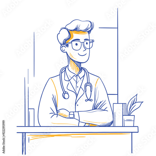 Young smiling doctor with stethoscope, medical specialist Medicine concept. Vector illustration cartoon minimal style