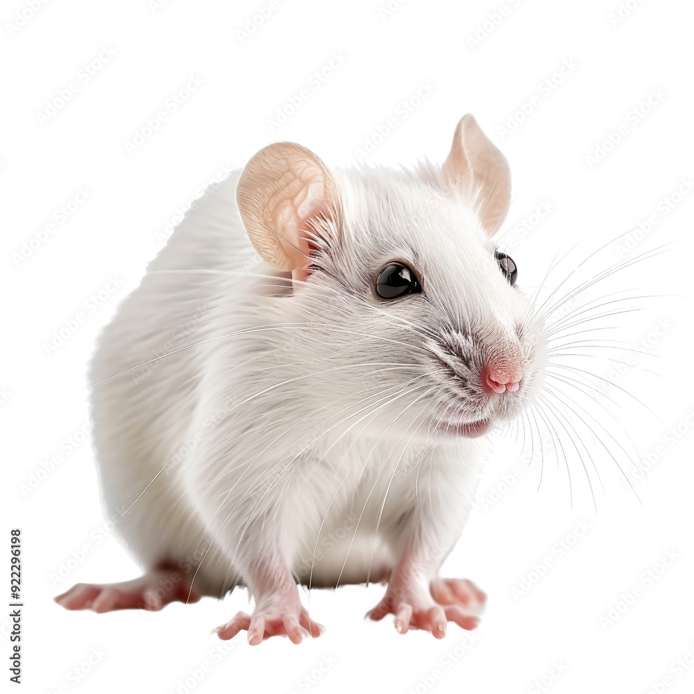 Isolated White Fancy Rat with Pink Ears and Whiskers, No Background. Isolated White Fancy Rat with Pink Ears and Whiskers, No Background.