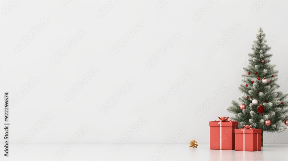 Decorated Christmas Tree with Red Ornaments and Gifts Decorated Christmas Tree with Red Ornaments and Gifts
