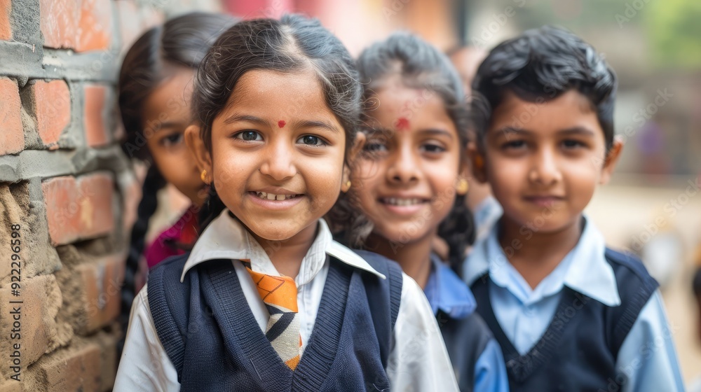 Indian school children in uniforms, with copy space on the left. Indian school children in uniforms, with copy space on the left.