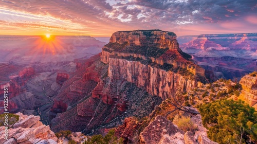 Majestic Sunrise Over the Vibrant Grand Canyon - Scenic Landscape with Stunning Rock Formations and Colorful Skylines