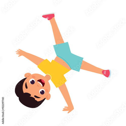 Funny Boy Kid Character Enjoy and Having Fun Vector Illustration