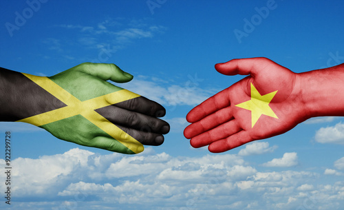 Vietnam and Jamaica country handshaking with flags, consensus concept international co-operation illustration