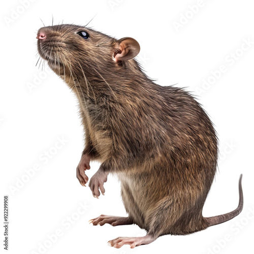 Isolated Brown Rice Rat Standing with Alert Posture and Detail.