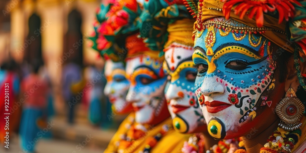 A group of people wearing colorful face paint and costumes A group of people wearing colorful face paint and costumes