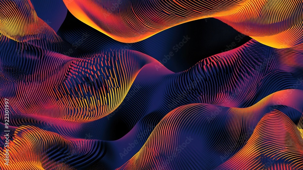Colorful abstract waves in vibrant hues on a dark background Colorful abstract waves in vibrant hues on a dark background