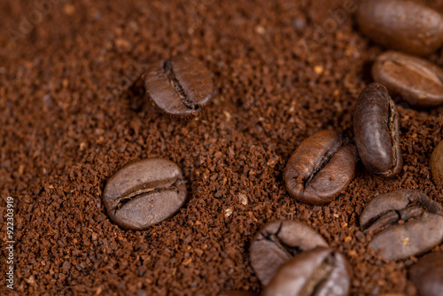 natural ground and roasted coffee for making a drink photo