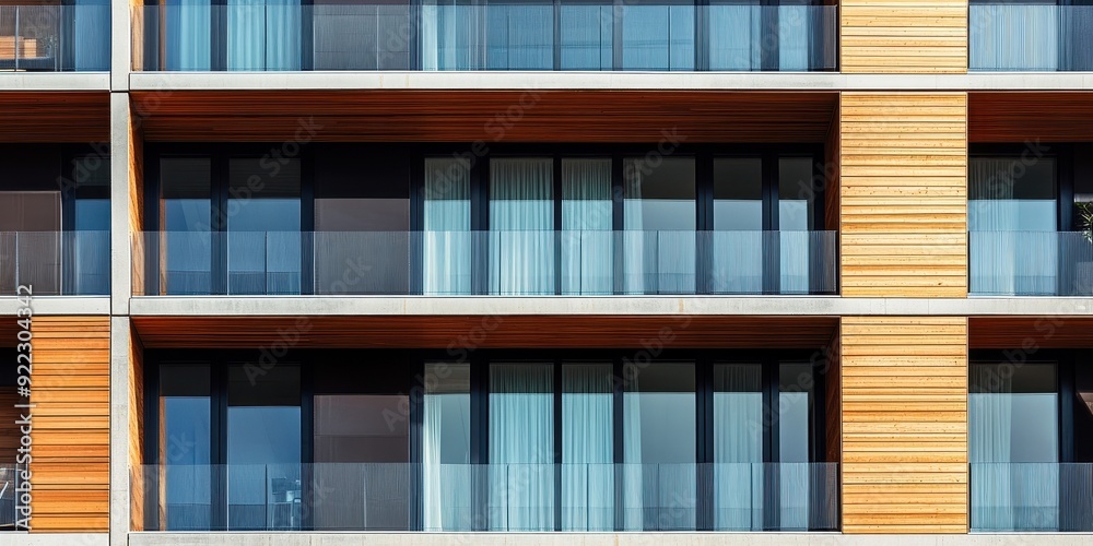 Obraz premium A tall building with wooden trim and large windows
