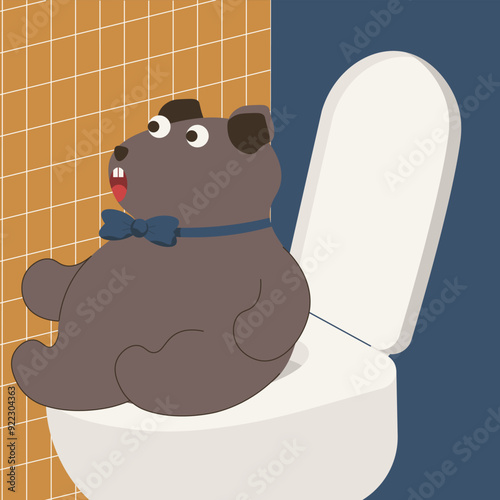 Capybara in the toilet. Animal poops. Funny vector art can used postcard poster cover print. Ideas fun t-shirt printing.