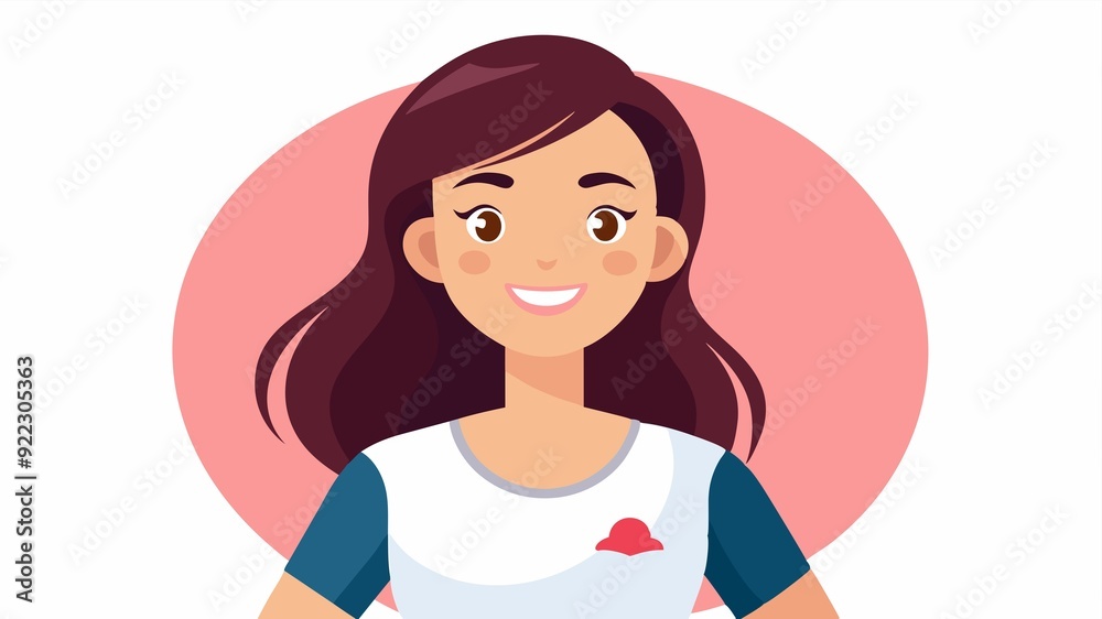 This image features a young woman, exuding confidence in a stylish T-shirt. Her contagious smile highlights the effortless beauty of casual style and showcases how confidence and happiness This image features a young woman, exuding confidence in a stylish T-shirt. Her contagious smile highlights the effortless beauty of casual style and showcases how confidence and happiness