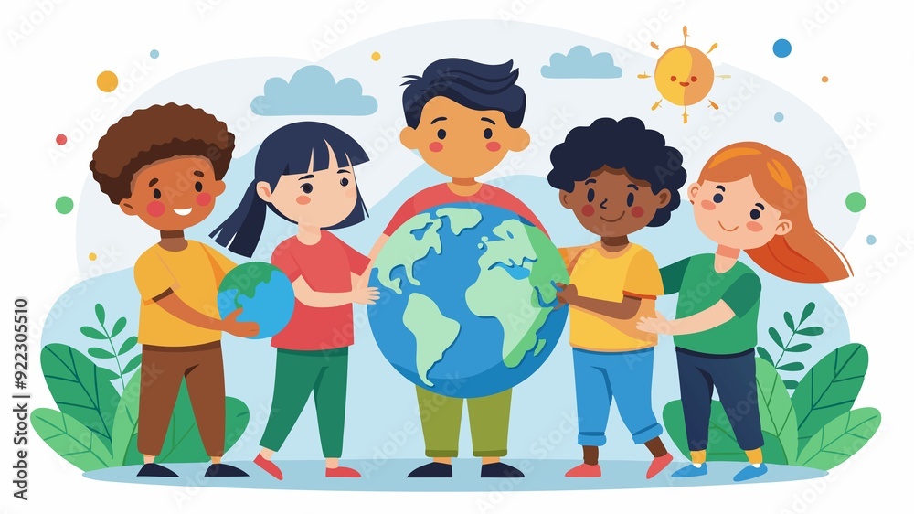 Fototapeta premium The International Day of Peace celebration, symbolized by children holding the Earth, serves as a reminder that lasting peace requires collective effort, starting with education, tolerance,
