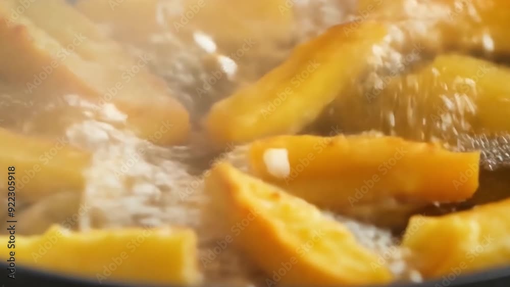 The Fries fry in bubbling oil, turning golden and crispy, ready for a delicious crunch. The Fries fry in bubbling oil, turning golden and crispy, ready for a delicious crunch.