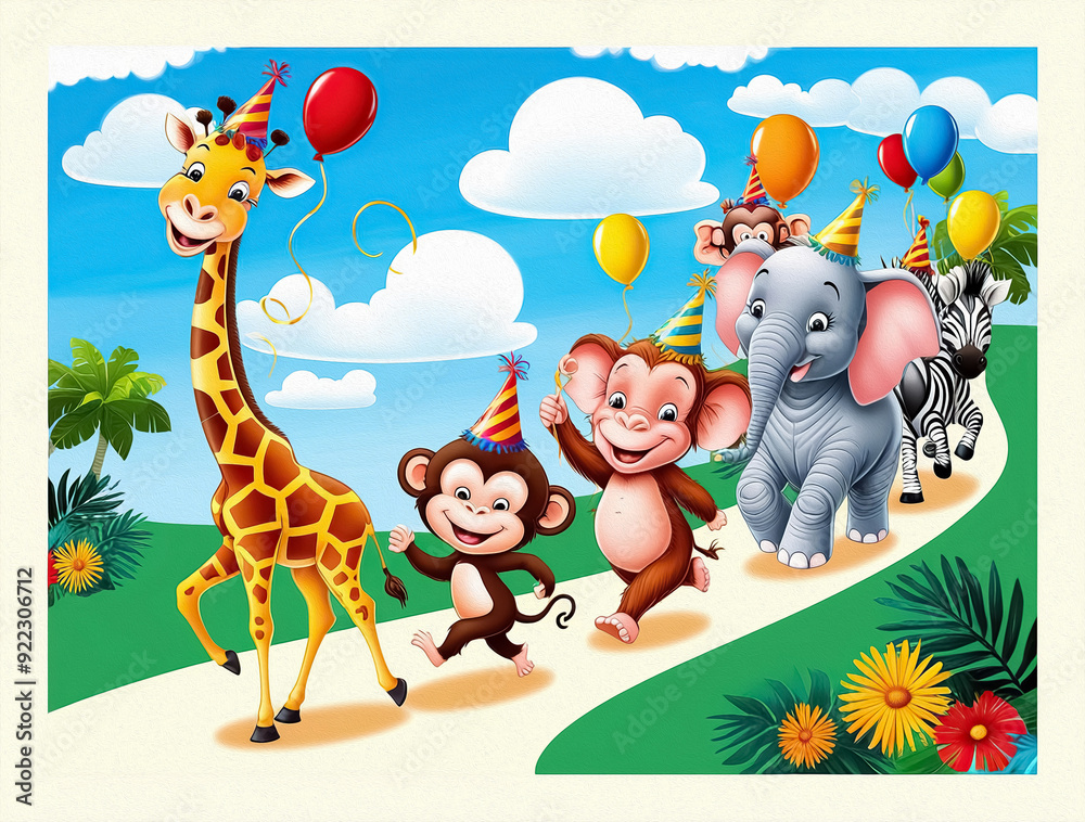 Naklejka premium Illustration of the wild animals near the big tree 
