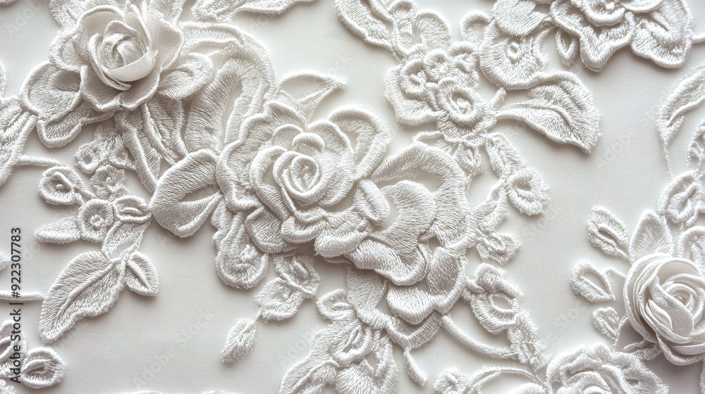 Intricate white floral embroidery design on soft fabric