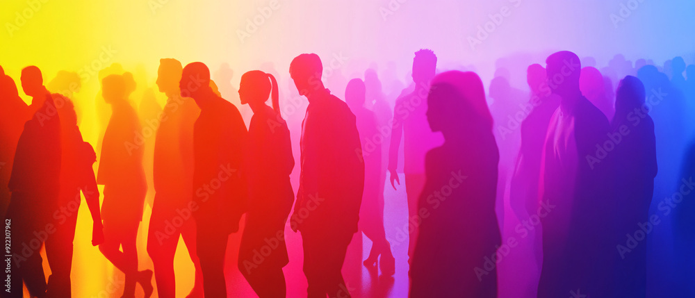 Silhouettes of People in a Multicolored Light Show Silhouettes of People in a Multicolored Light Show