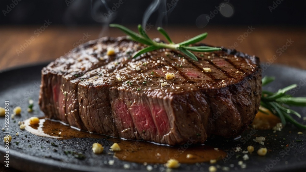 close-up of a tasty steak using garlic butter on it. close-up of a tasty steak using garlic butter on it.