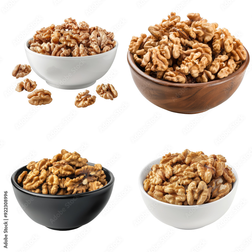 A Collection of Bowls Filled with Shelled Walnuts A Collection of Bowls Filled with Shelled Walnuts