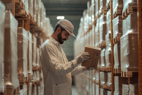 A Warehouse Worker Examining a Package in a Storage Facility.